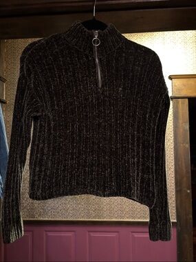 Pink Rose Ribbed Half-Zip Turtleneck Sweater - Forest green